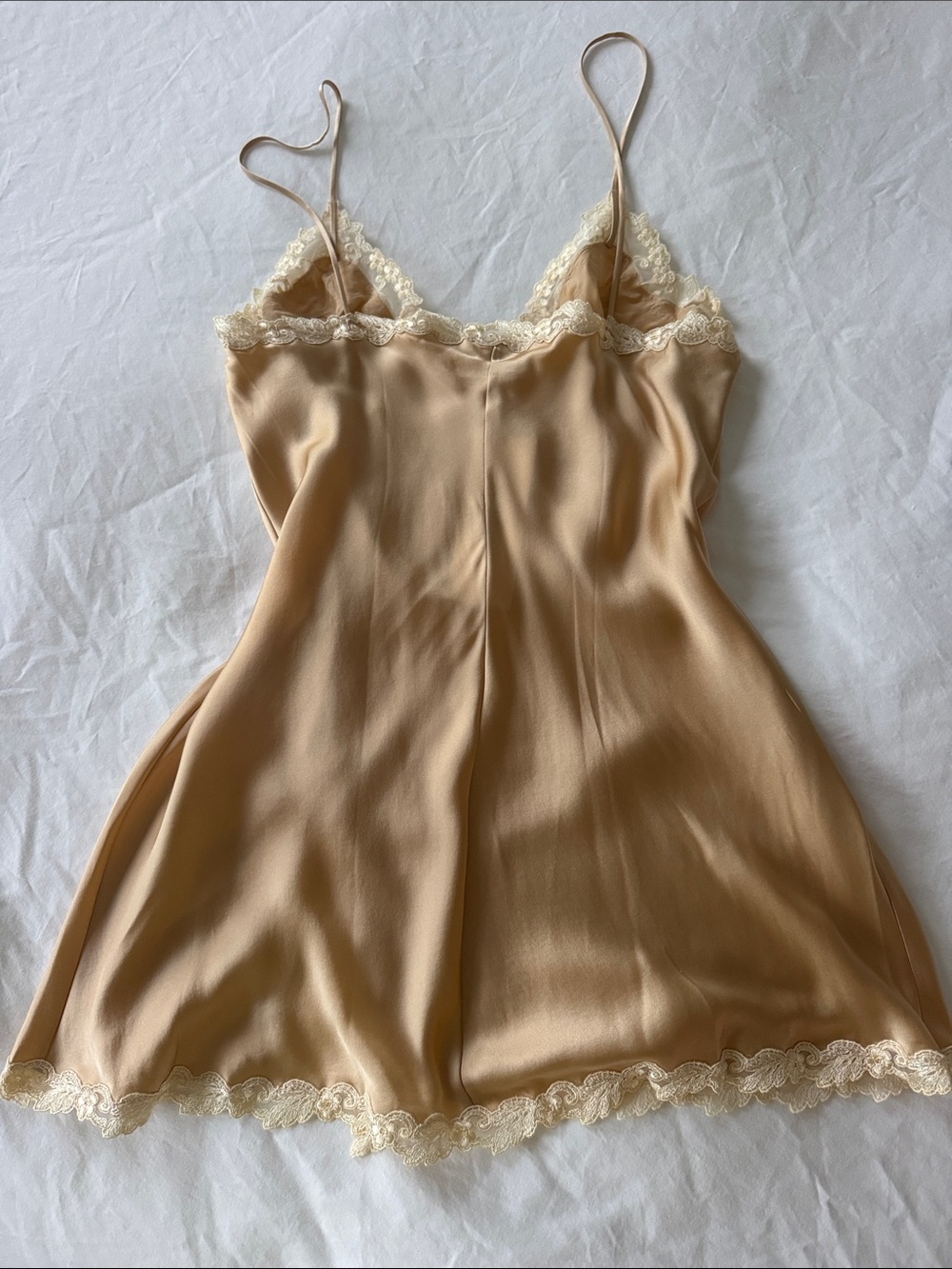 La Perla Champagne Satin Lace-Trim Chemise - Picture 5 of 6
